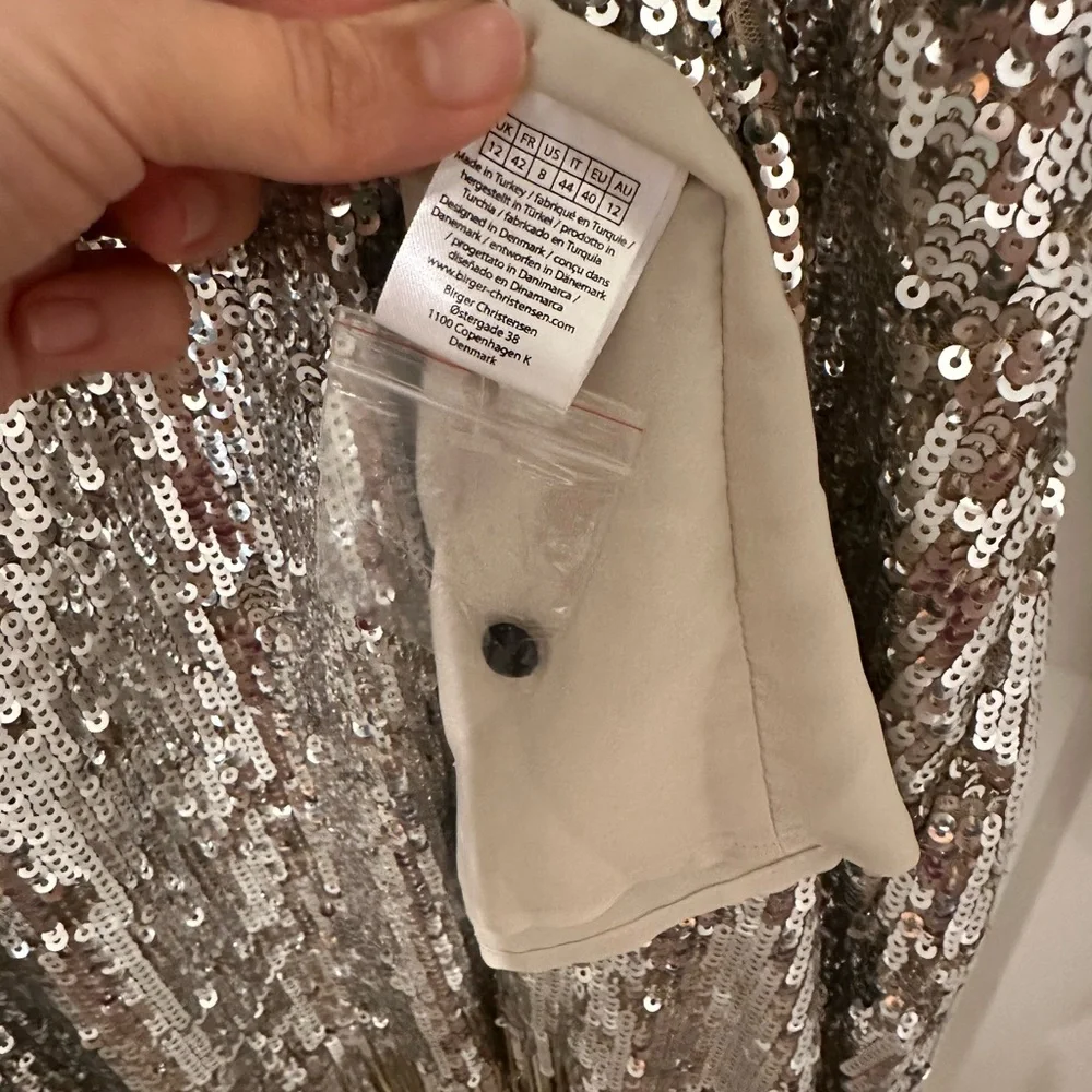 ROTATE Birger Christensen Sliver Sequin Wrap Minidress US 8 - Picture 7 of 13
